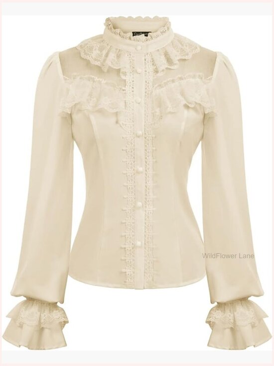 Tops - Victorian Blouse Long Sleeve Renaissance Shirt Gothic Button Down Tops